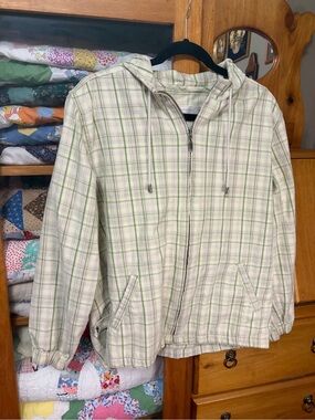 Light Green Plaid Zip-Up Hooded Jacket - Unbranded